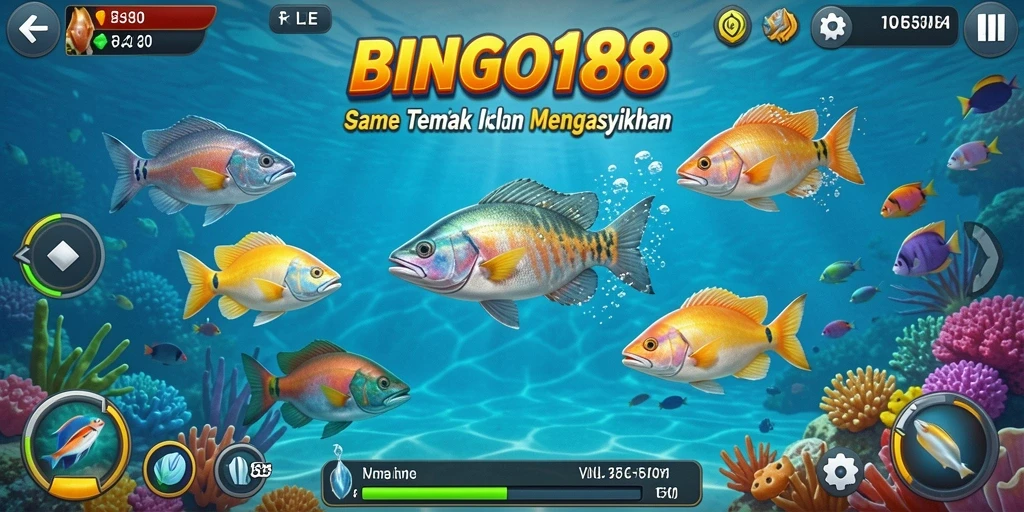 Screenshot BINGO188 menampilkan momen menangkap ikan dengan senapan.