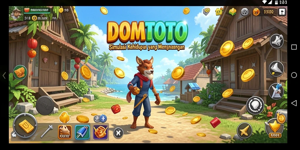 Screenshot gameplay DOMTOTO dengan berbagai aktivitas simulasi.