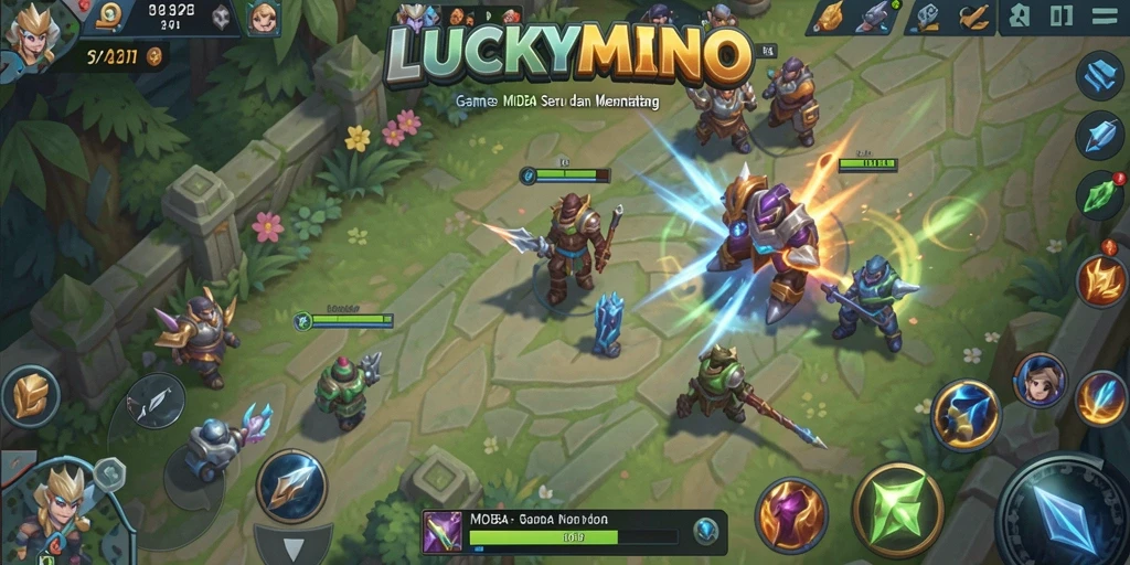 Menampilkan gameplay yang penuh aksi dan strategi di LUCKYMINO.