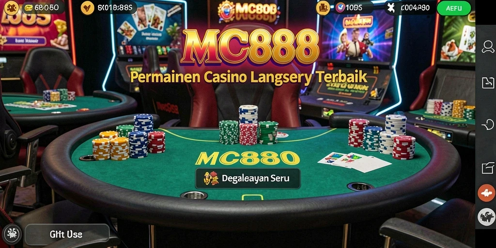 Screenshot gameplay MC888, menunjukkan dealer profesional dan suasana kasino langsung.
