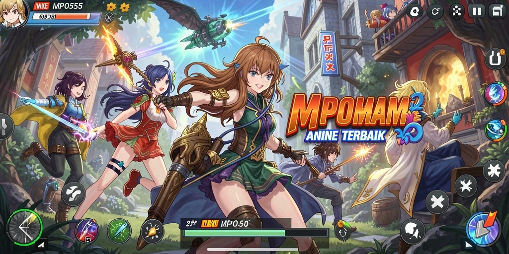 Tampilan gameplay MPO555 dengan karakter anime yang menarik dan pertarungan seru.