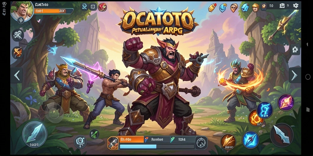 Tangkapan layar gameplay OCATOTO yang menampilkan pertarungan epik.