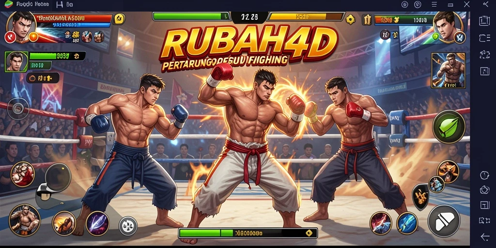 Screenshot utama RUBAH4D memperlihatkan pertarungan seru antara karakter yang berbeda.