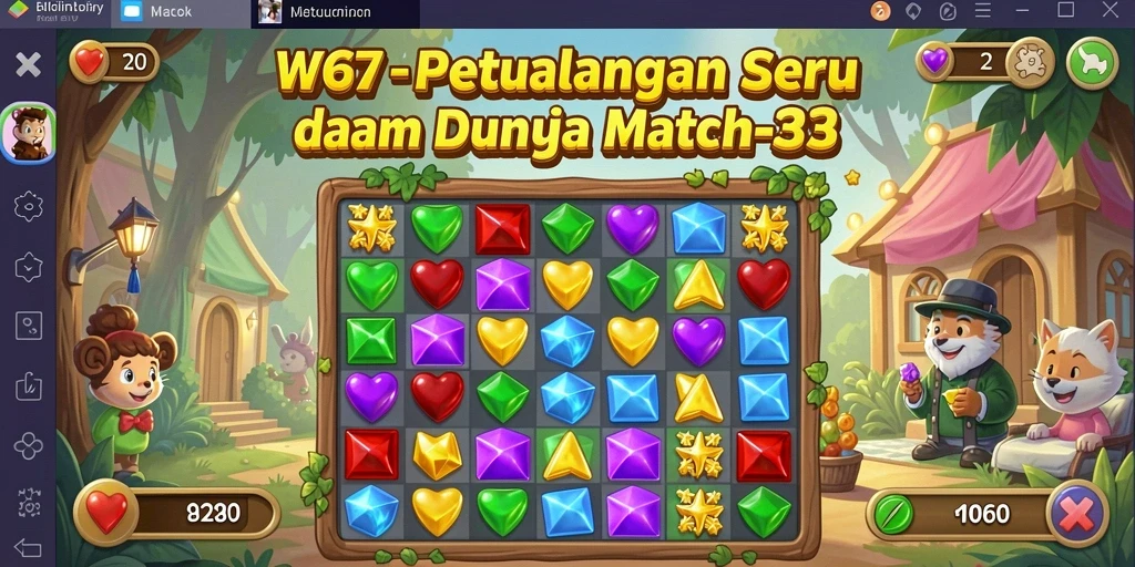 Tampilan gameplay W67 yang menarik dan penuh warna di level Match-3.